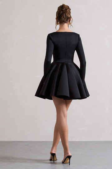 Winslet Black Square-Neck Skater Mini Dress